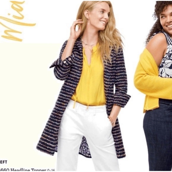 CAbi Jackets & Blazers - Cabi 5660 Headline Topper Coat in Navy Blue Tweed‎ and Floral, Women's Size 4